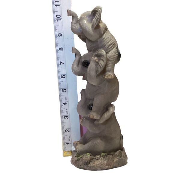 Vintage See Hear Speak No Evil Elephants Totem Statue - Picture 5 of 8
